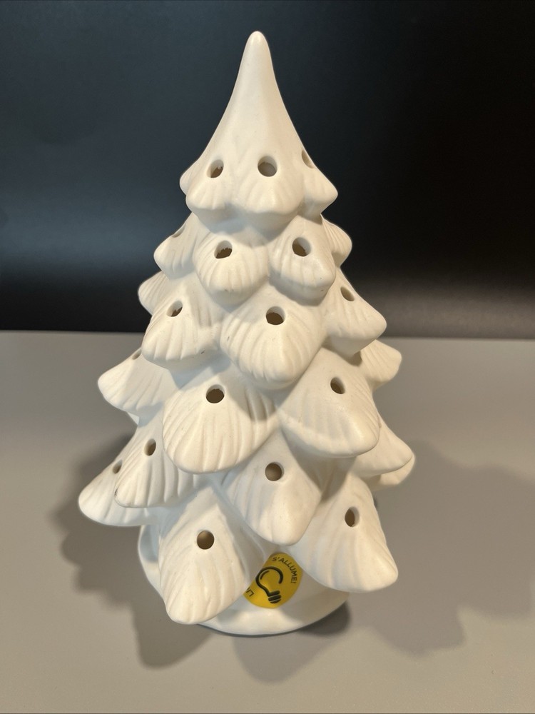 9" Unfired Vintage Ceramic Christmas Tree With Lighted Base