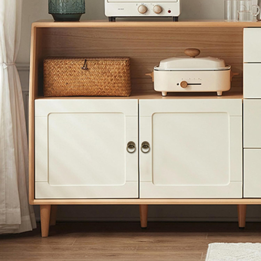 6PCS Antique Brass Cabinet Ring Pulls Vintage Drop Ring Pulls Handles Decorative