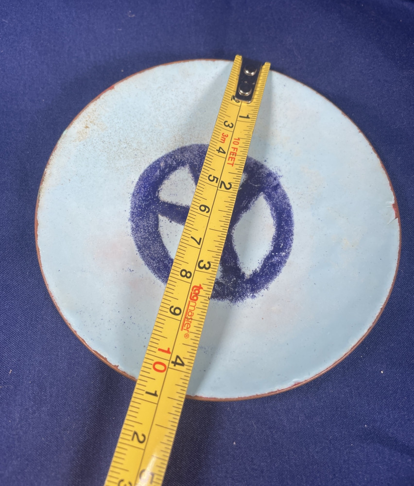 Blue Enamel Over Copper Peace Sign Dish Signed