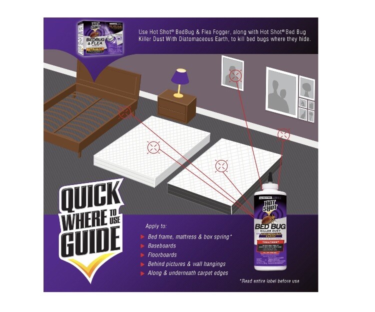 2-Bottles Hot Shot Bed Bug Killer Dust Treatment With Diatomaceous Earth