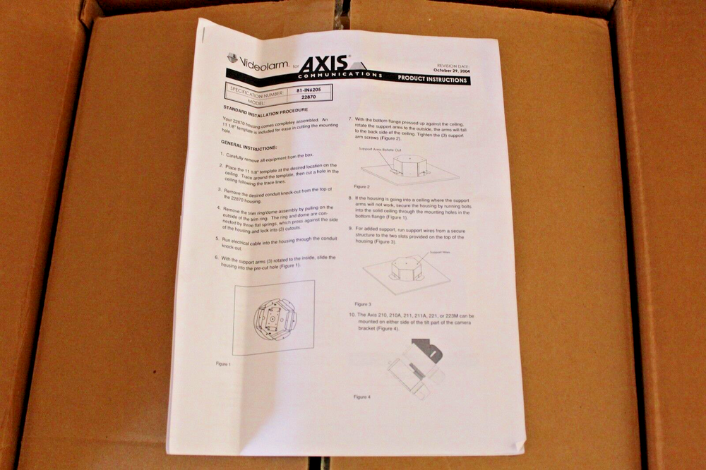 VIDEOLARM AXIS 22870 FIXED CAMERA DOME INDOOR RECESSED CEILING HOUSING