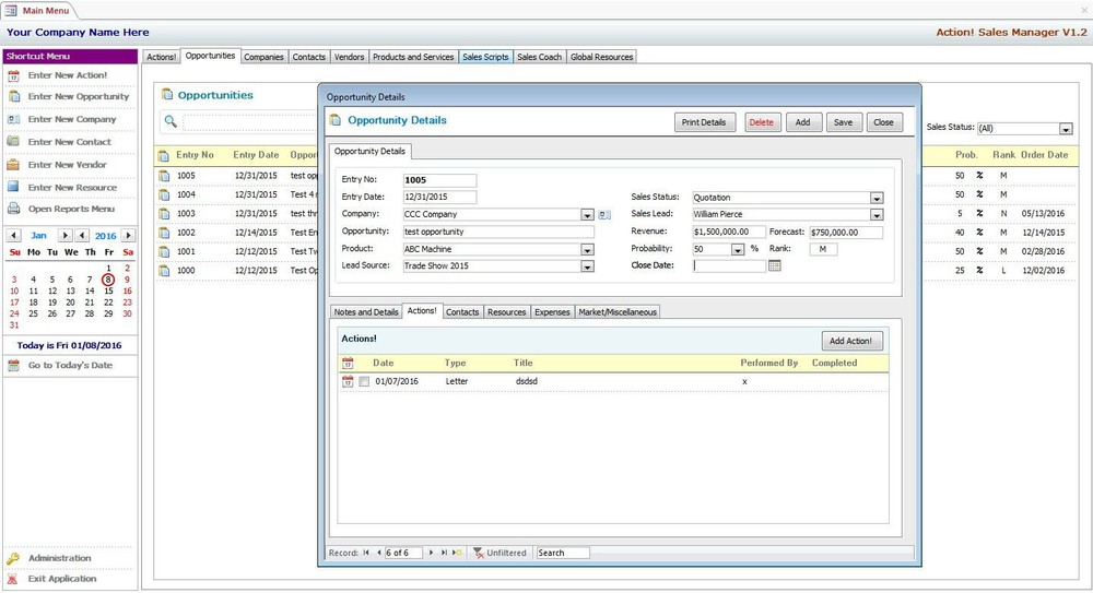 MS Access Based Sales Manager CRM Software - Use As-Is or Customizable