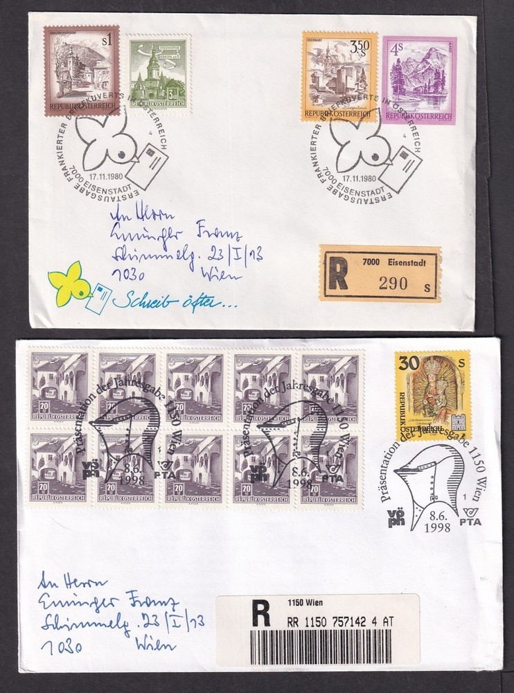 Austria philatelic special covers, all registered (9)