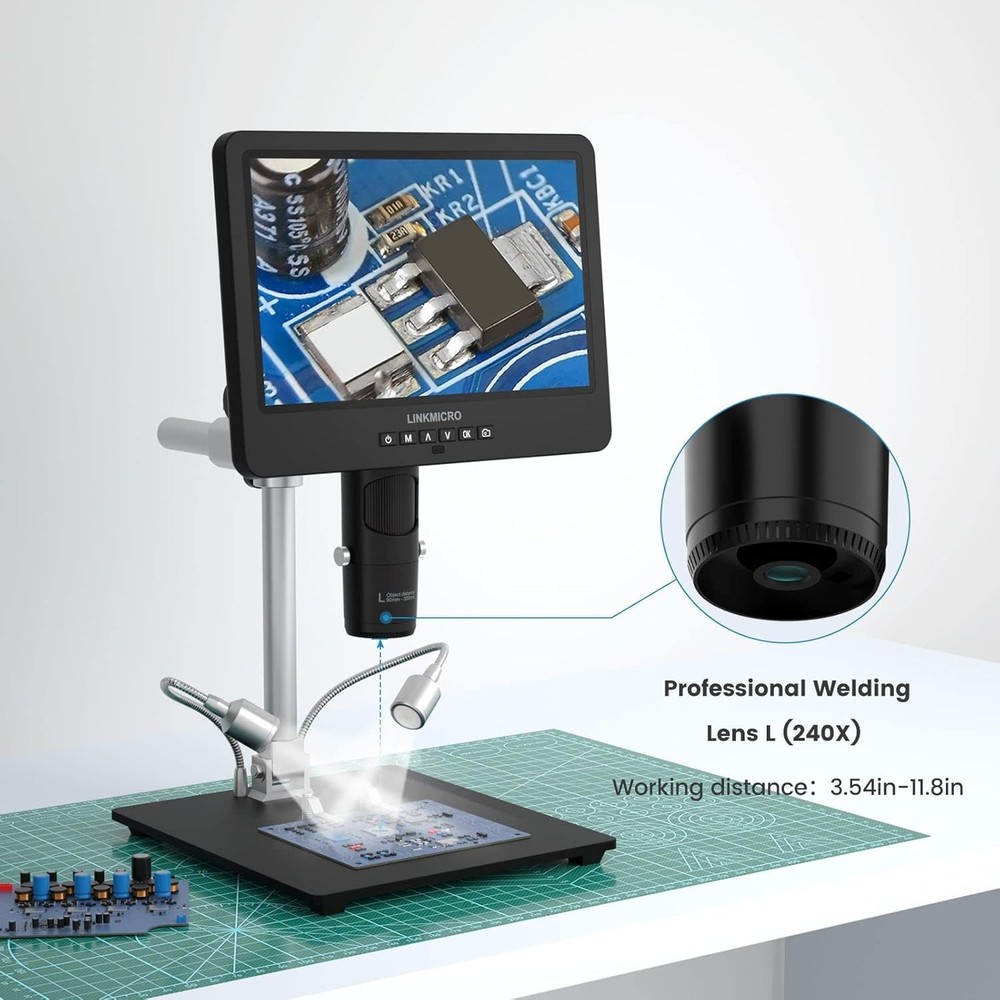 LM249MS 3 Lens 10.1" HDMI Digital Microscope 2000X Soldering Microscope Camera