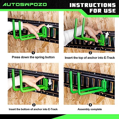 4-Pack E-Track Heavy Duty Shovel/Tool Hanger, E Track Hooks for Tools, 4 Pack
