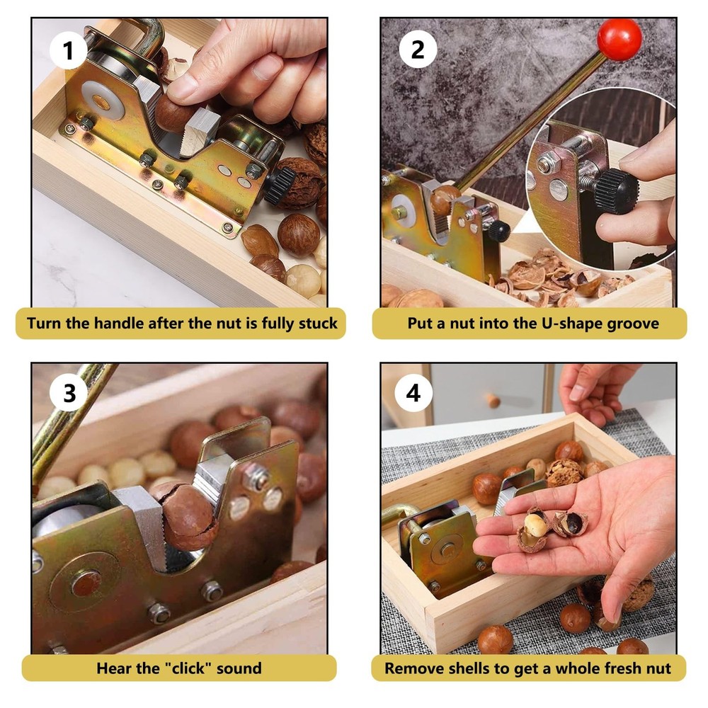 Heavy Duty Walnut Cracker Tool, Macadamia Nut Cracker with Wooden Base and Ad...