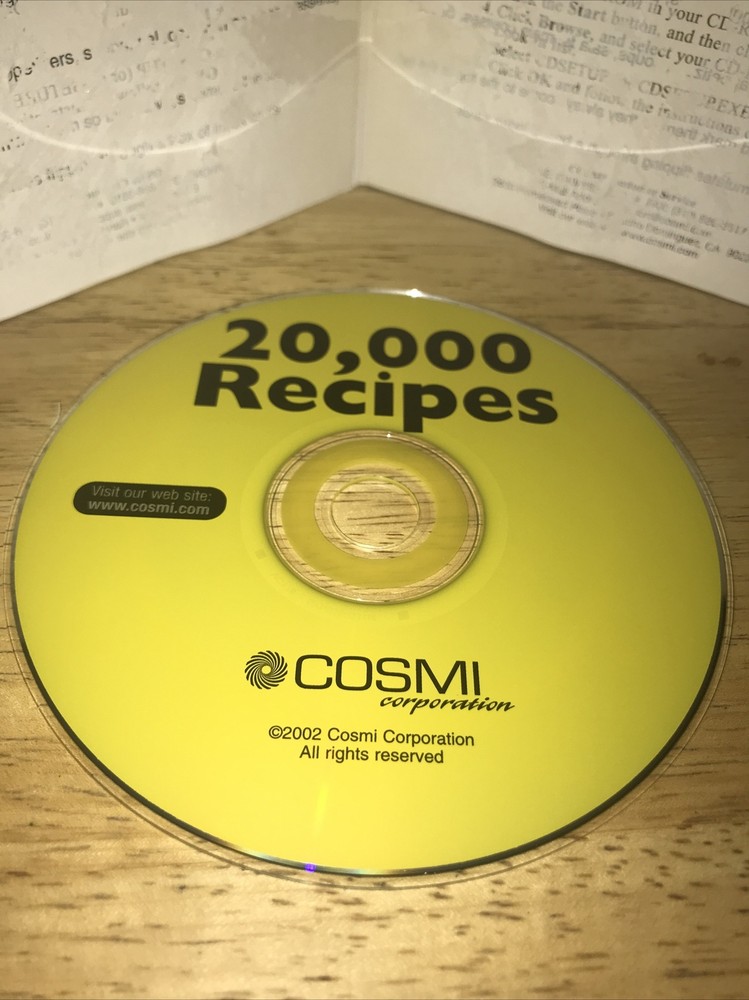 20,000 Recipes PC CD-ROM Reference Disc Cardboard Sleeve & Working Disc