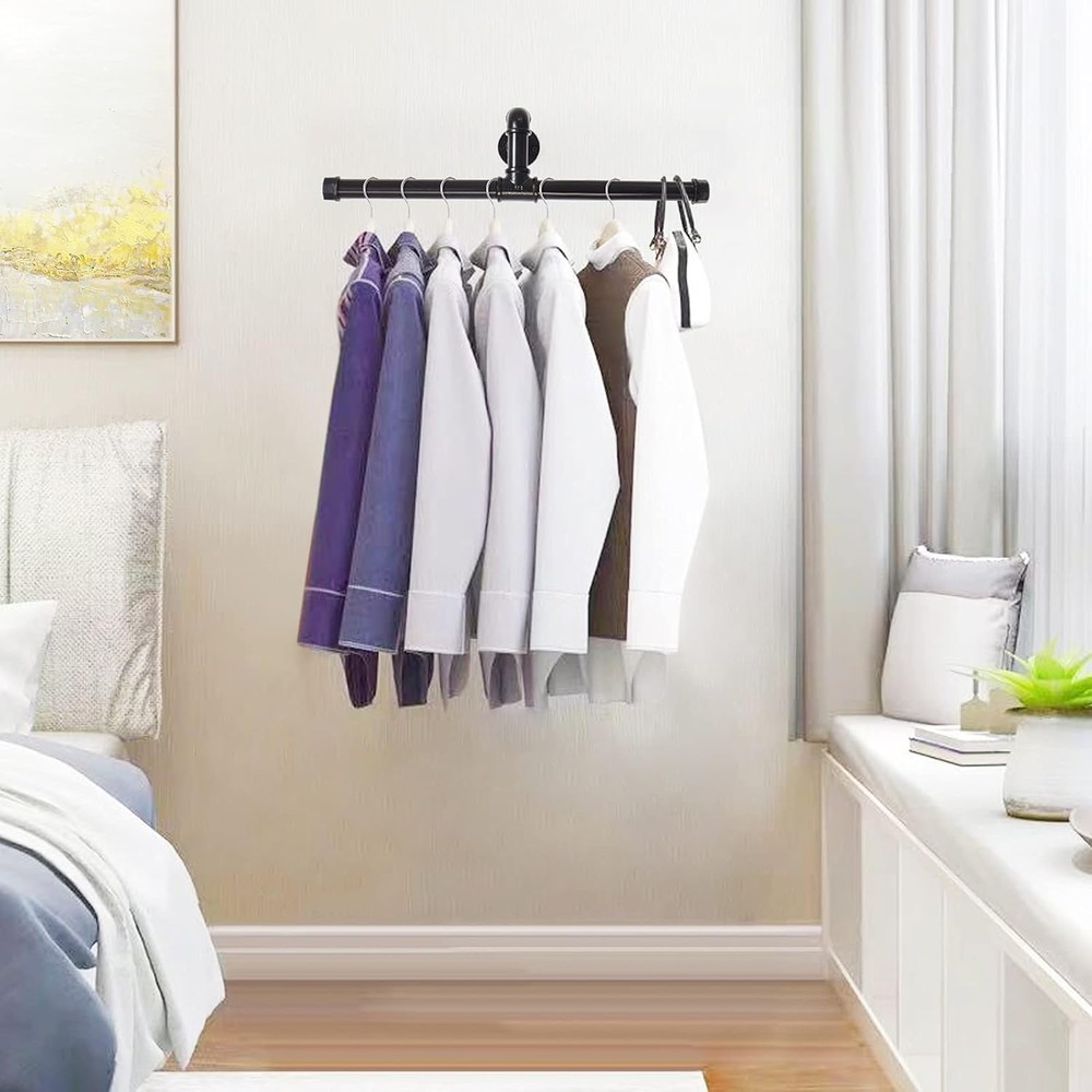 Multi-Purpose Black Iron Industrial Clothes Hanger - 36 Inch Storage Solution