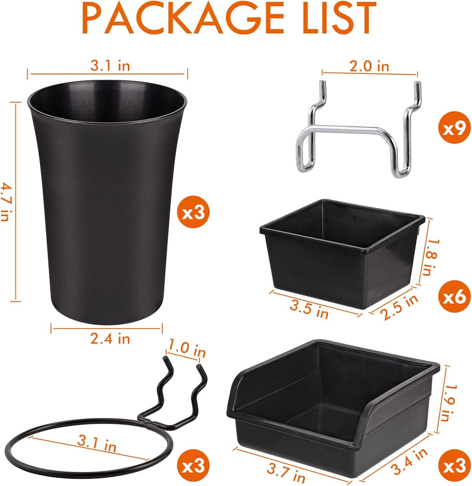 G.CORE 12 Pack Pegboard Bins Pegboard Cups with Hooks & Loops, Peg Board Hooks A