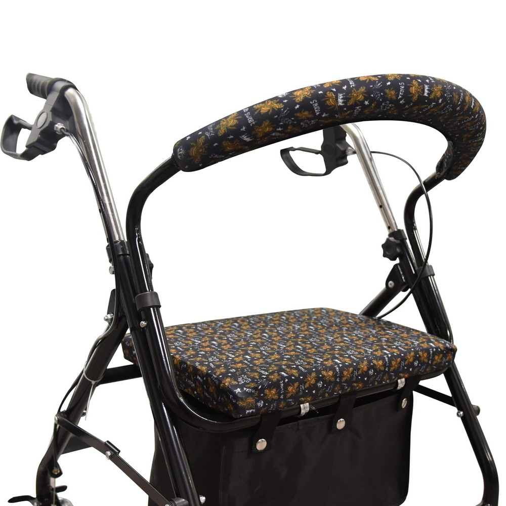 Unisex Rollator Walker Seat and Backrest Rollbar Covers Medium, Black Bee