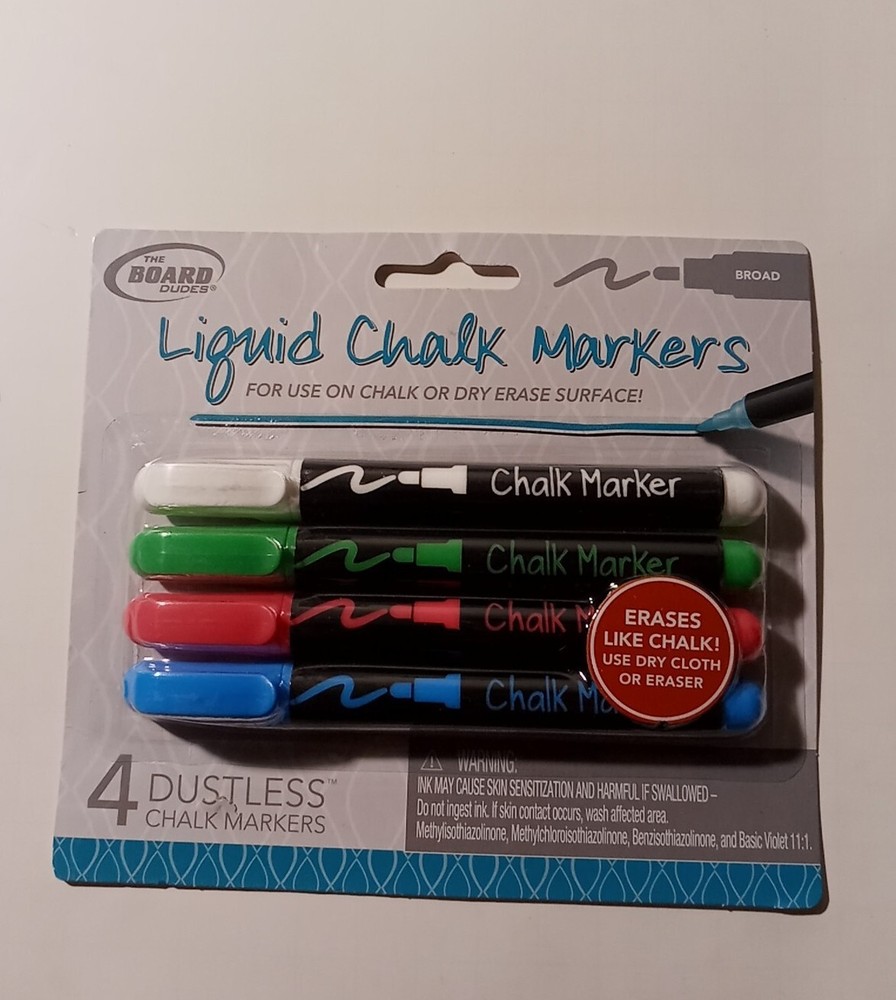 Board Dudes Broad Tip Liquid Chalk Markers 4/Pkg-Assorted