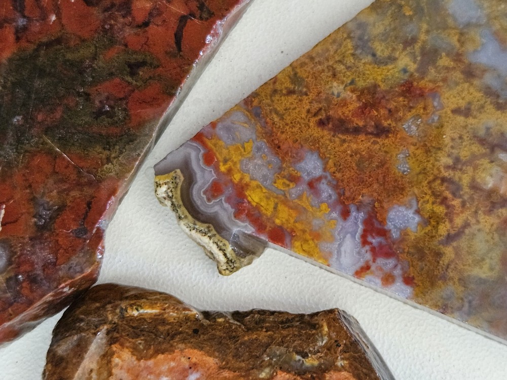 Three Miscellaneous Lapidary Slabs Plume Agate Lapidary 195 Grams