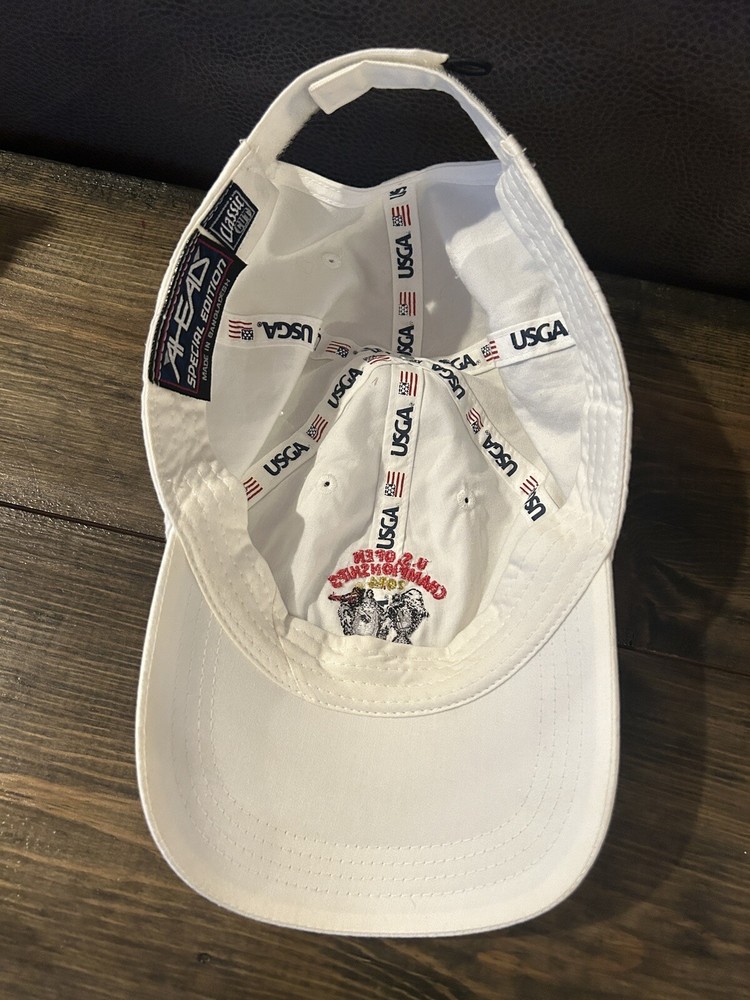US OPEN Pinehurst Hat Cap Strap Back 2014 White Logo Golf Adjustable Ahead Flag
