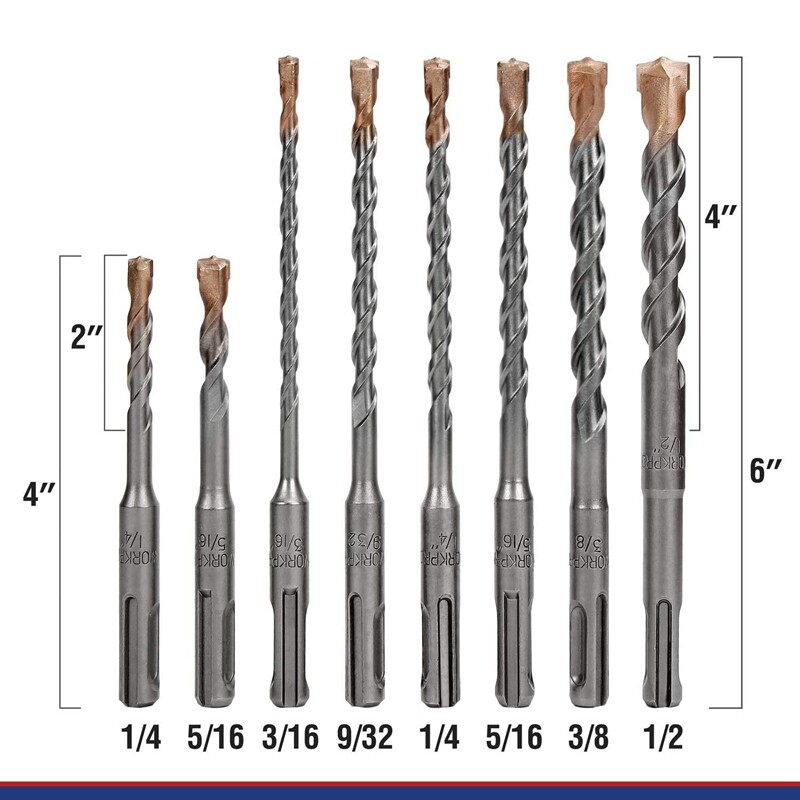 WORKPRO 8PCS SDS-plus Drill Bit Set Carbide Tip SDS Rotary Hammer Drill Bit Sets