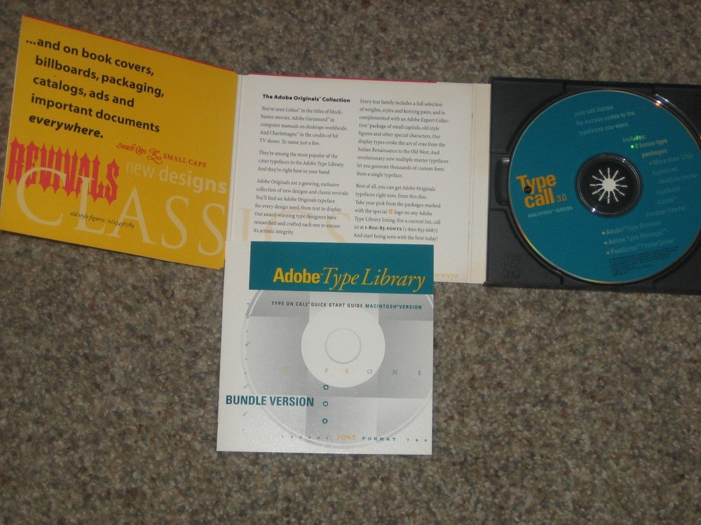 Adobe Type Library Disk & User Guide Type on Call 3.0 for Macintosh Version.