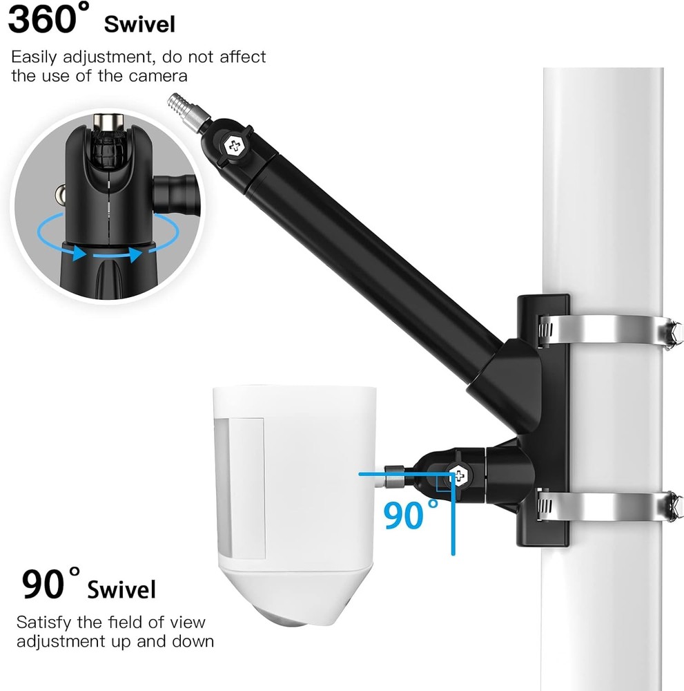 2-in-1 Pole Mounting Bracket for Ring Stick Up Cam, Solar Panel and Black