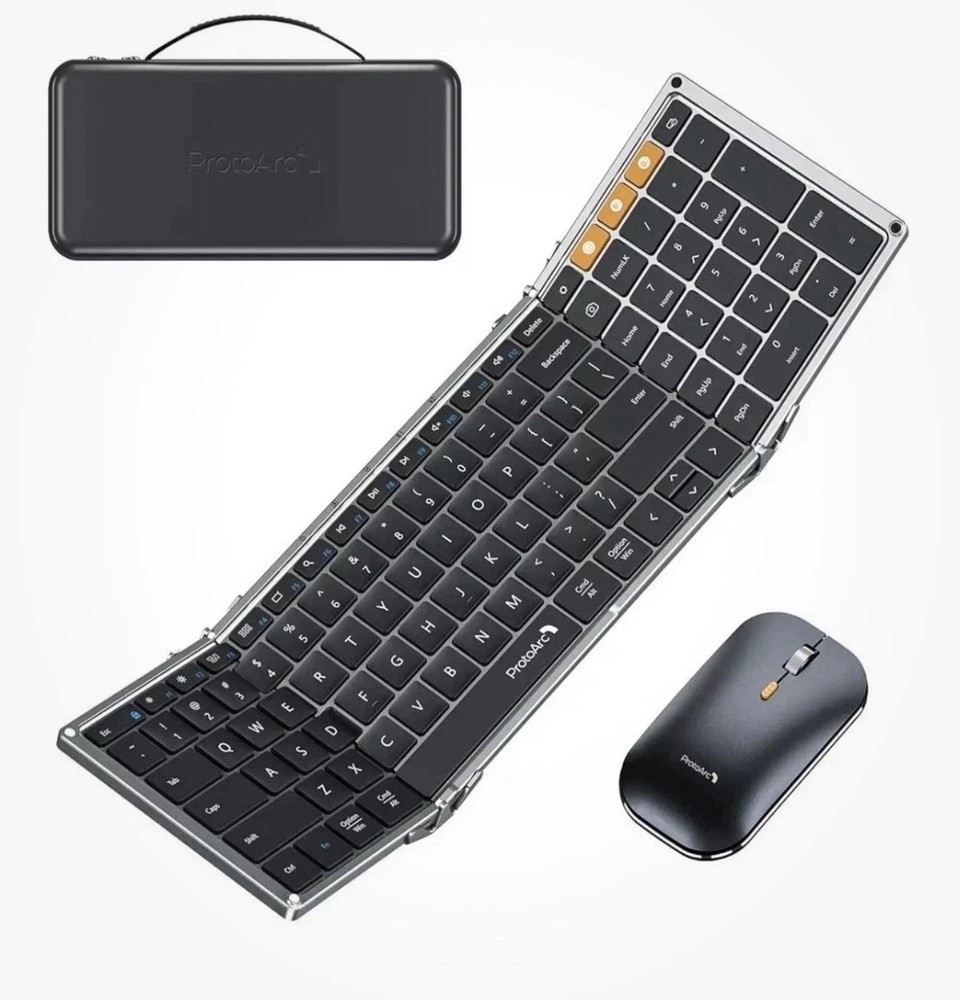 ProtoArc Foldable Keyboard and Mouse, XKM01 Folding Wireless Keyboard Mouse OPEN