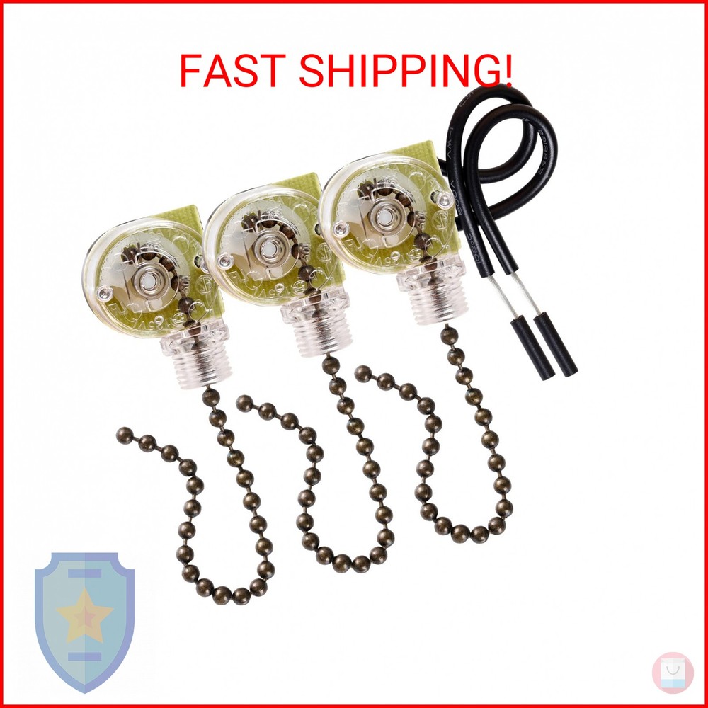 Topbuti 3 Pack Ceiling Fan Pull Chain Switch Zing Ear ZE-109 Two-Wire Light Swit