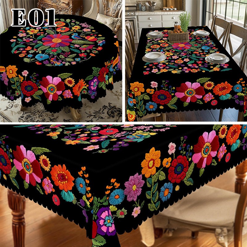 Boho Rainbow Tablecloth Round/Rectangle Kitchen Dining Table Floral Table Cover