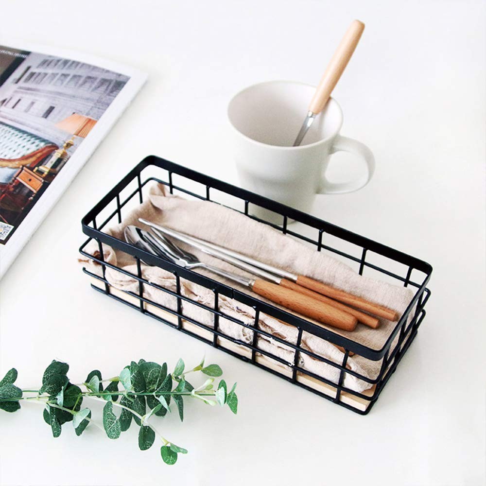 TIEYIPIN Wire Basket with Wood Base 2-Pack - Kitchen, Bath, Pantry Storage