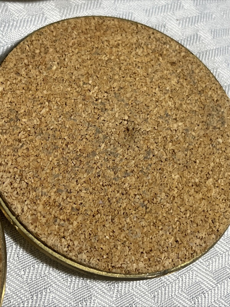 8 Vintage Solid BRASS and Brown LEATHER M MG COASTERS