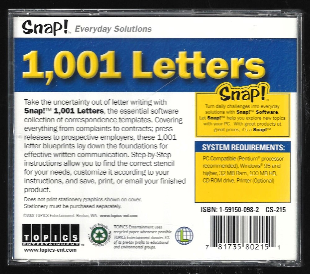 1,001 Letters (CD-ROM PC 2002) Snap! Everyday Solutions - Tested
