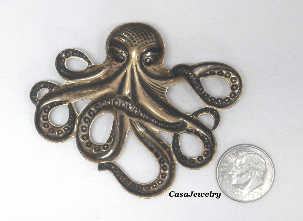 #1807 LARGE ANTIQUED GOLD OCTOPUS COMPONENT - 1 Pc Lot