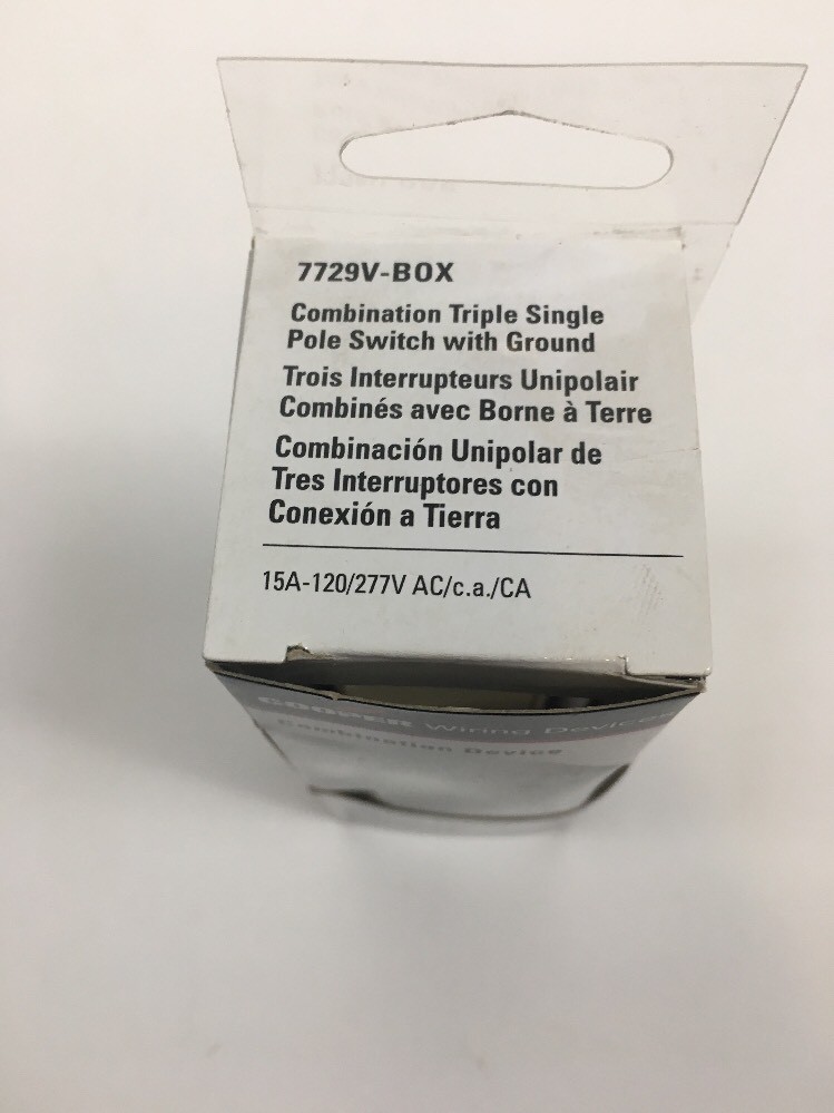 Cooper 7729V-BOX Combination Triple Single-Pole Switch w/ Ground, Ivory