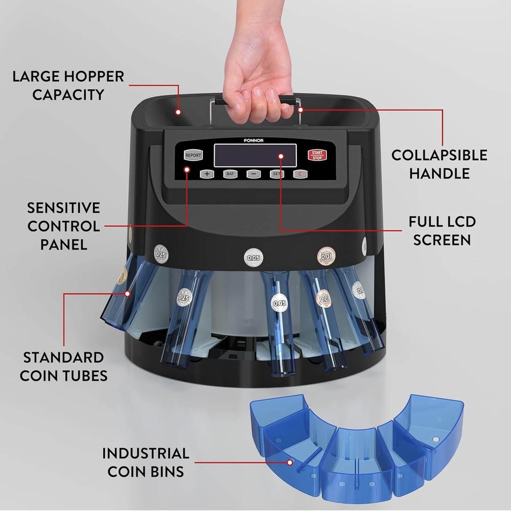 Coin Counter Machine Sorter Change and Wrapper Roller Counting Organizer Sort...