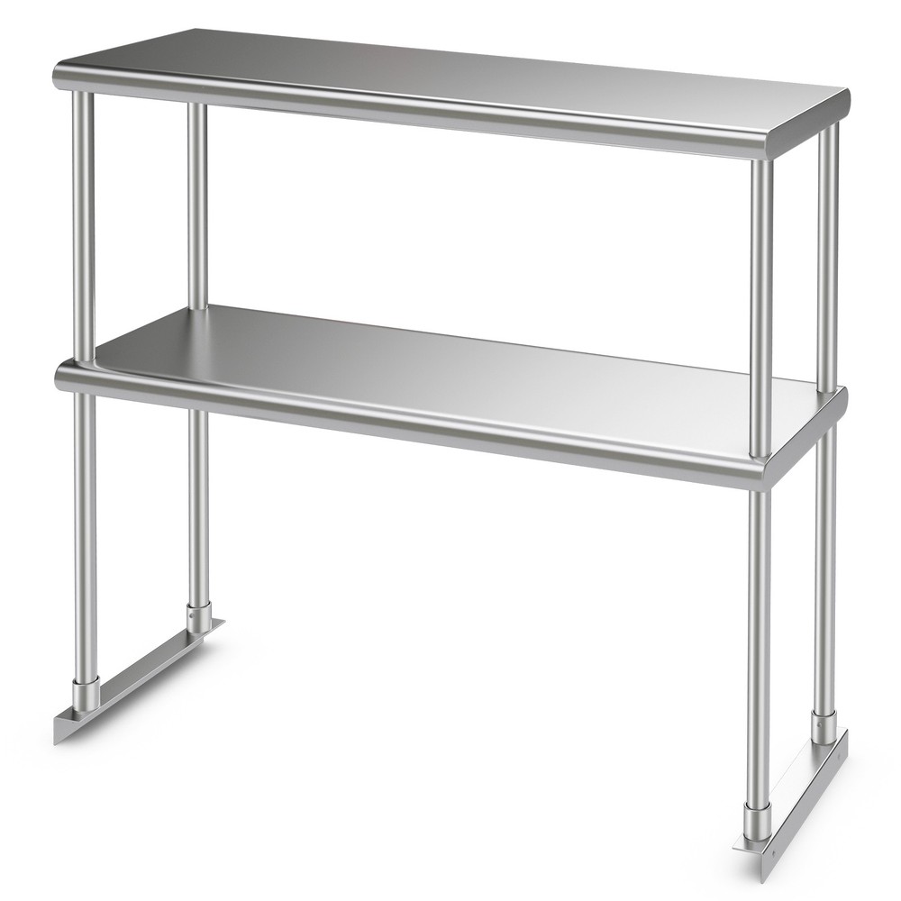 36" 2-Tier Overshelf for Prep & Worktable Stainless Steel Adjustable Lower Shelf