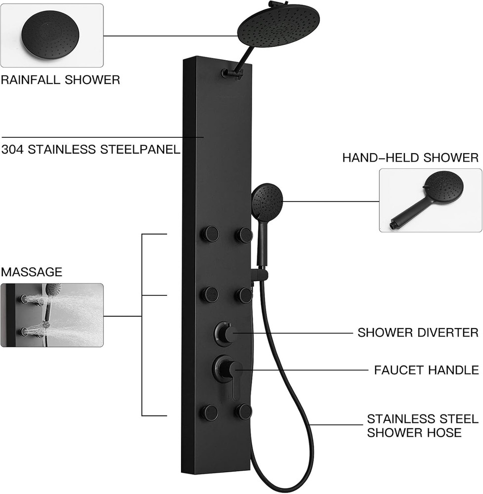 3 In1 Shower Panel Tower System Stainless Steel Multi-Function Shower Panel with