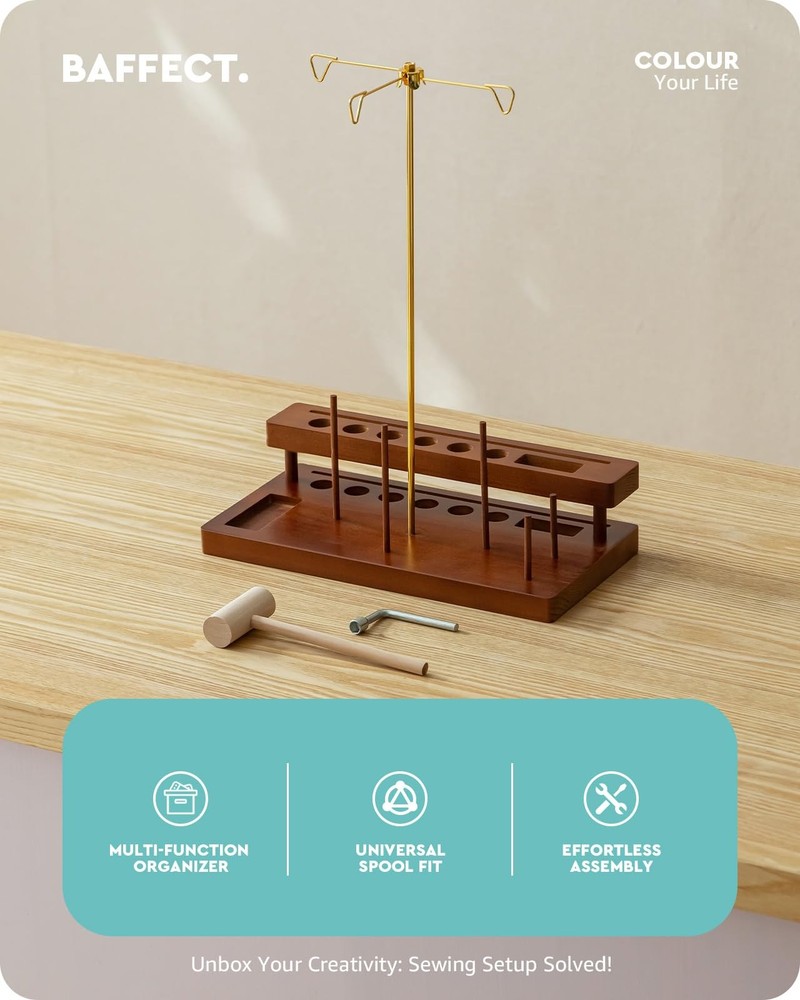 Thread Spool Holder With Sewing Organizer, 3 Spools Holder For Home Sewing Ma...