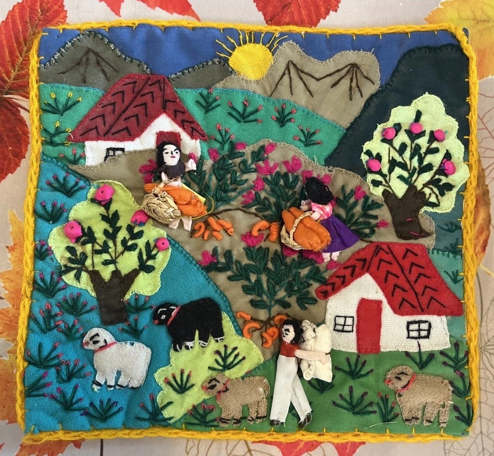 Peruvian Arpillera Handmade 9 x 9 3D Textile Art