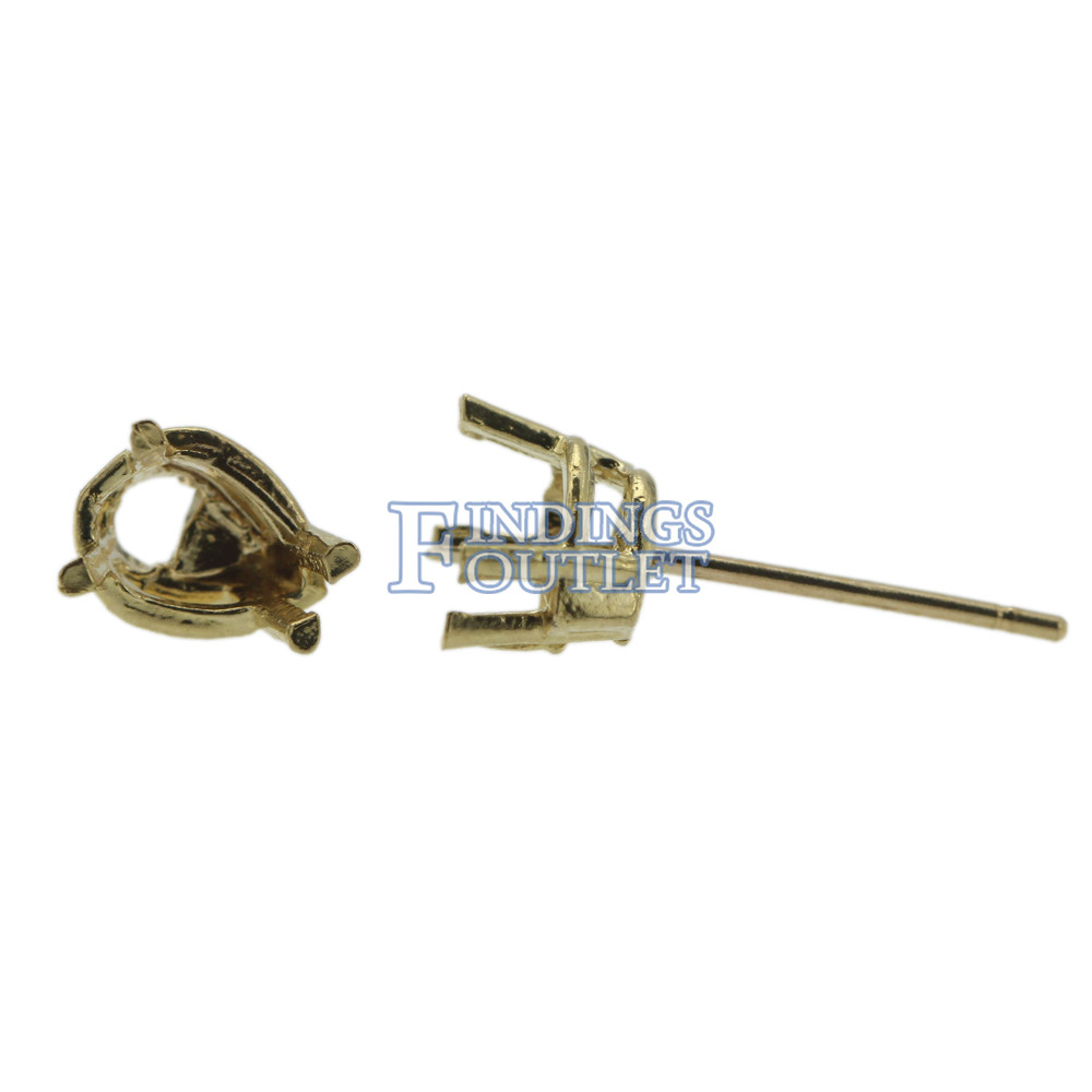 14k Yellow Gold Pear Shape Stud Earring Mounting Setting Push Back Post 4 Prong