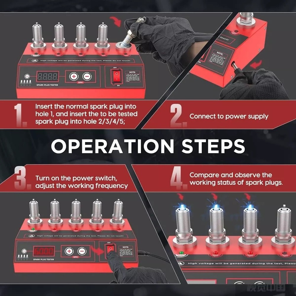 Car Spark Plug Tester Analyzer Ignition Coil Test Detect 5Socket Diagnostic Tool