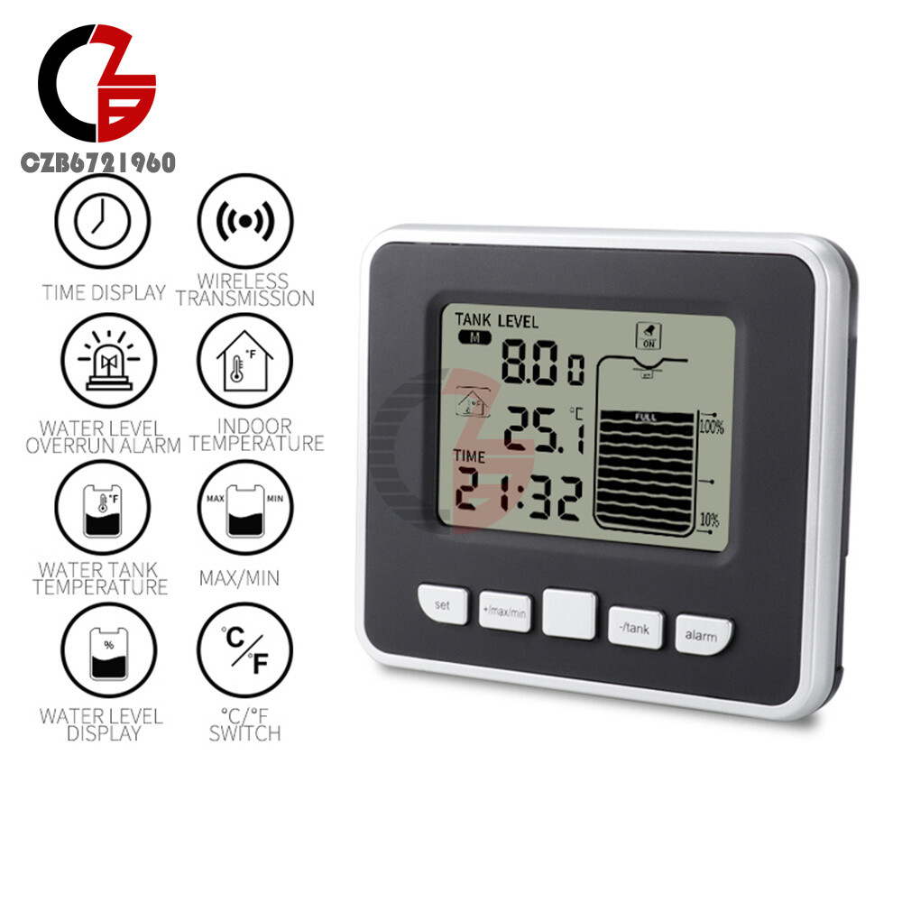 FT002 Ultrasonic Water Tank Liquid Level Meter + Temperature Sensor Time Display