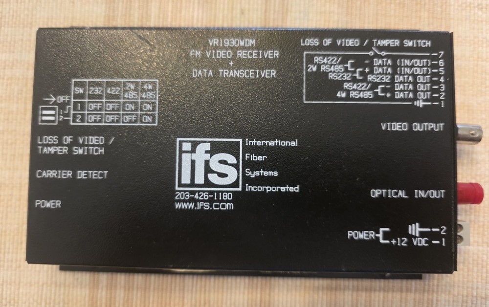 Interlogix IFS VR1930WDM FM Video Receiver/Data Transceiver SM Laser