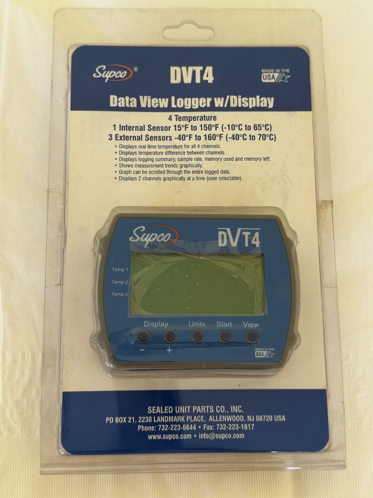 Supco DVT4 Dataview 4-Channel Temperature Data Logger w/ Display