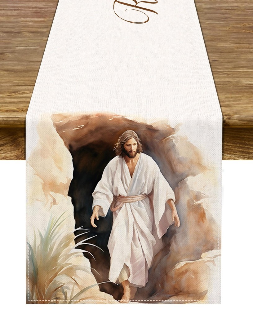 He is Risen Table Runner Jesus Resurrection Easter Party Decoration Home Kitc...