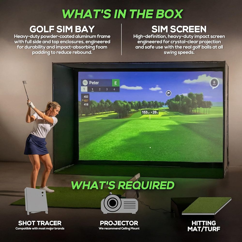 Golf Simulator Enclosure Kit – 12X8 Ft – Complete Frame + Enclosure + HD Impact
