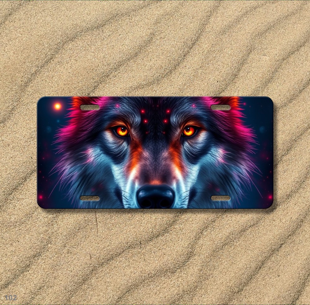 Hyperrealistic Wolf License Plate Your Text Auto Tag Special Gift