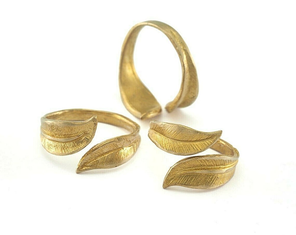 Leaf Adjustable Ring Raw brass (17mm 7US inner size - Adjustable ) Oz3436