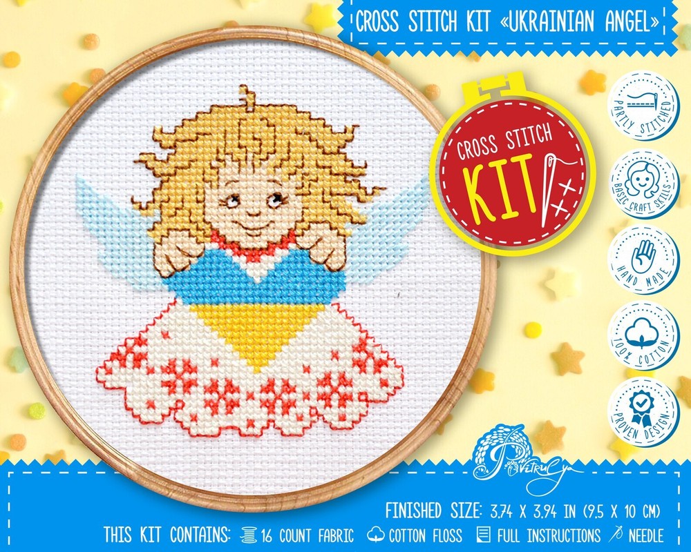 Ukrainian Cross Stitch Kit Angel Embroidery Kit Easy Counted Pattern