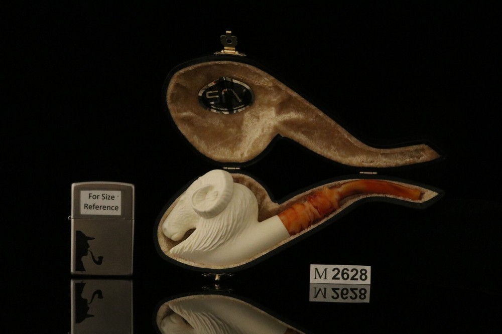 srv - Ram Block Meerschaum Pipe with custom case M2628