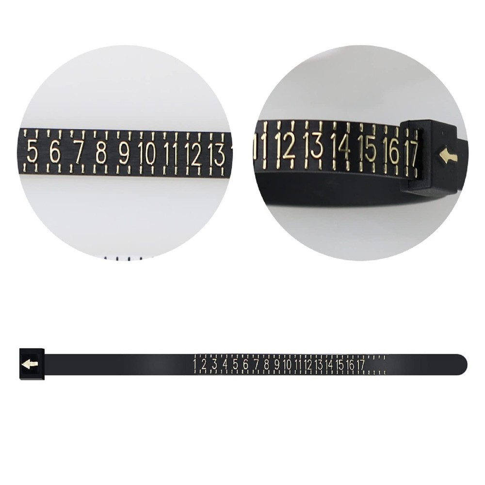1 Pack US Ring Sizer Measuring Gauge, 1-17 Rings Size, Plastic Black