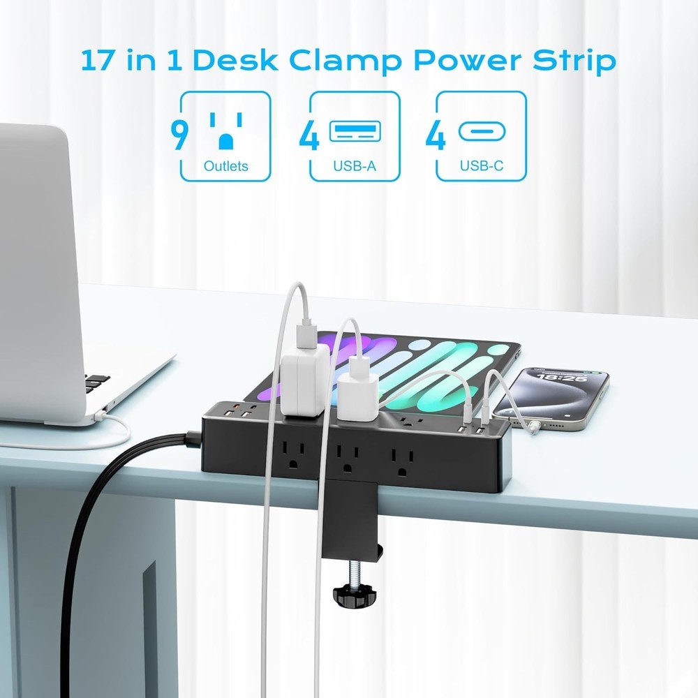 Tabletop Edge Mount Power Strip USB Charging Station