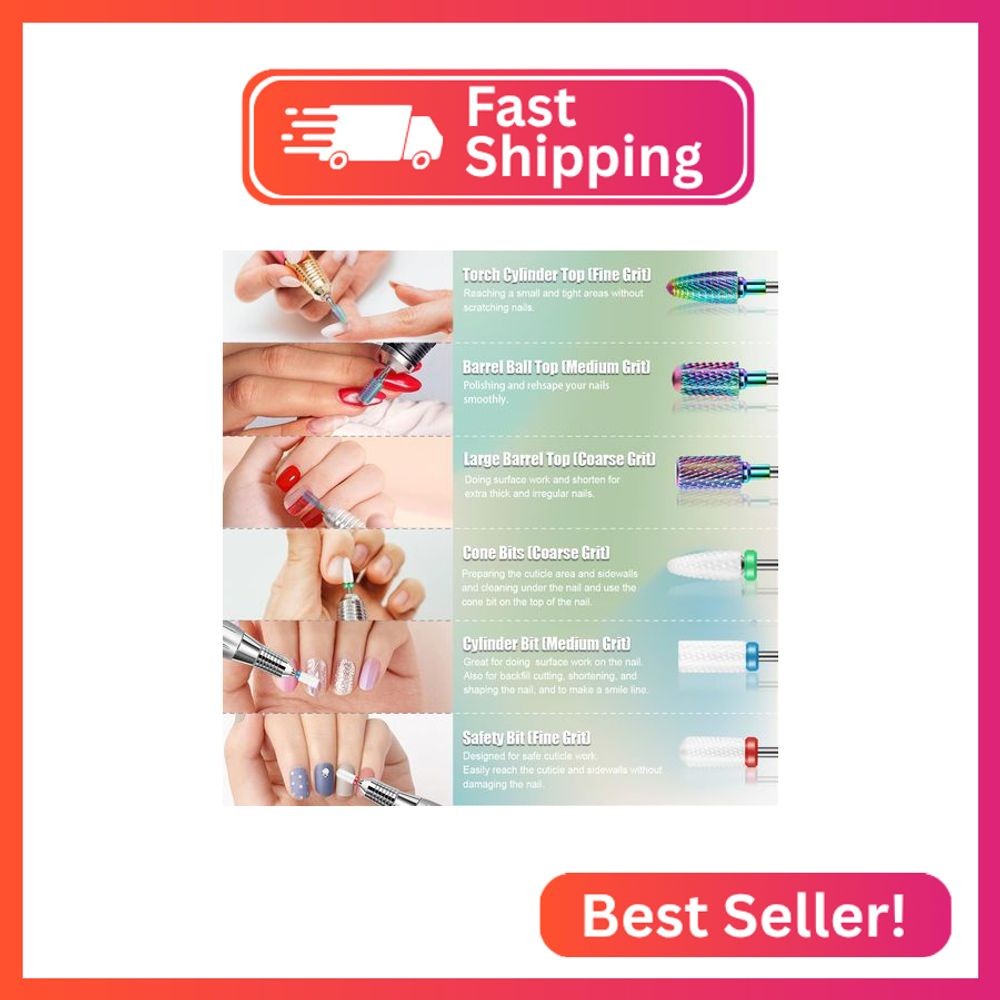 13PCS Nail Drill Bits Set, 3/32” Professional Drill Bits Nail Tech, Tungsten Car
