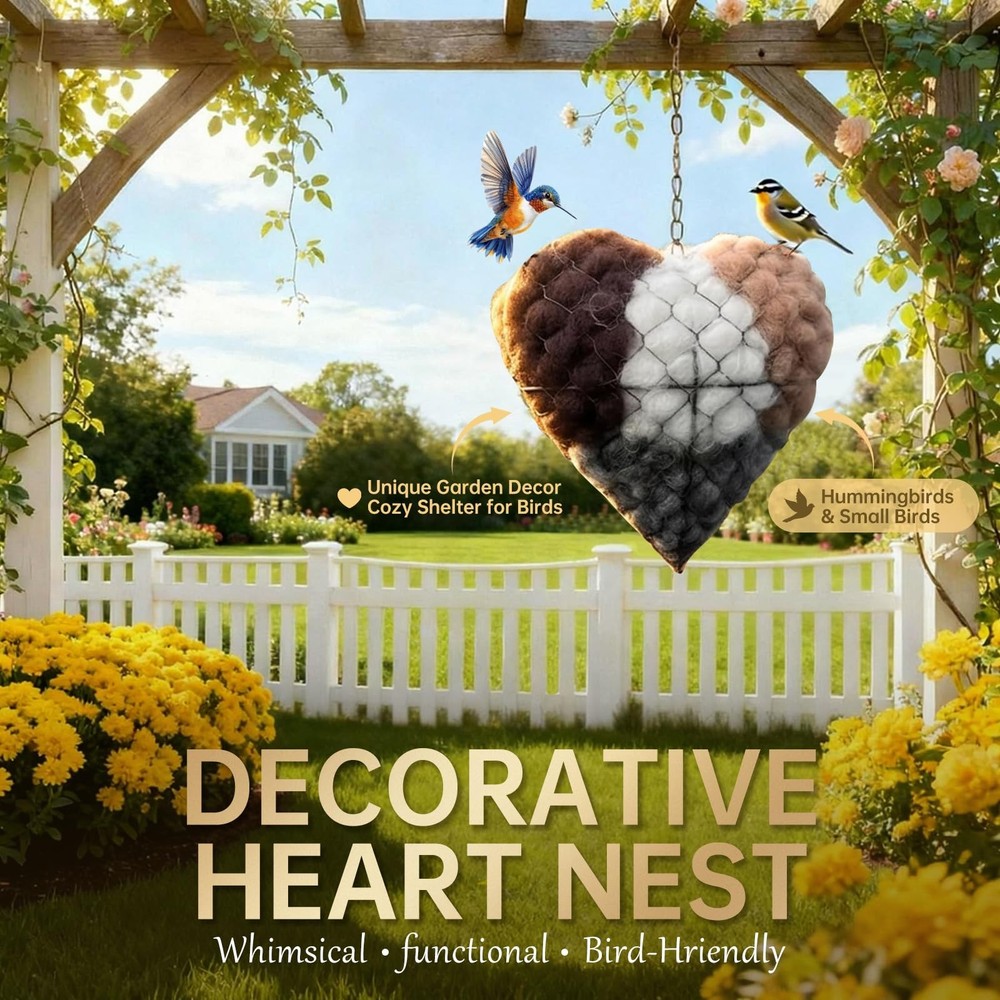 Handmade Fiber Bird Nesting Heart, Nesting Material for Wild Bird, Refillable...