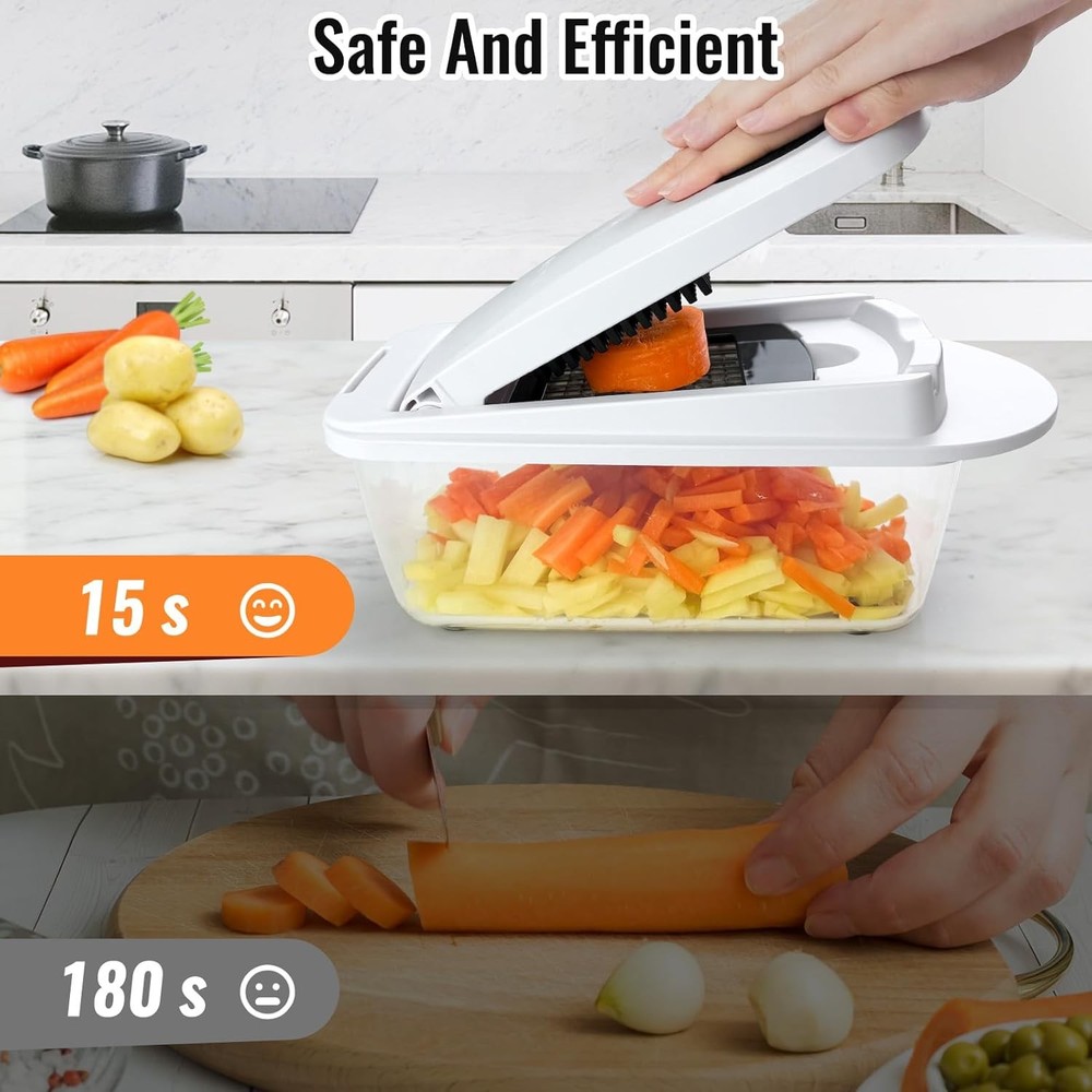8-Blade All-in-1 Vegetable Chopper Slicer with Container, White