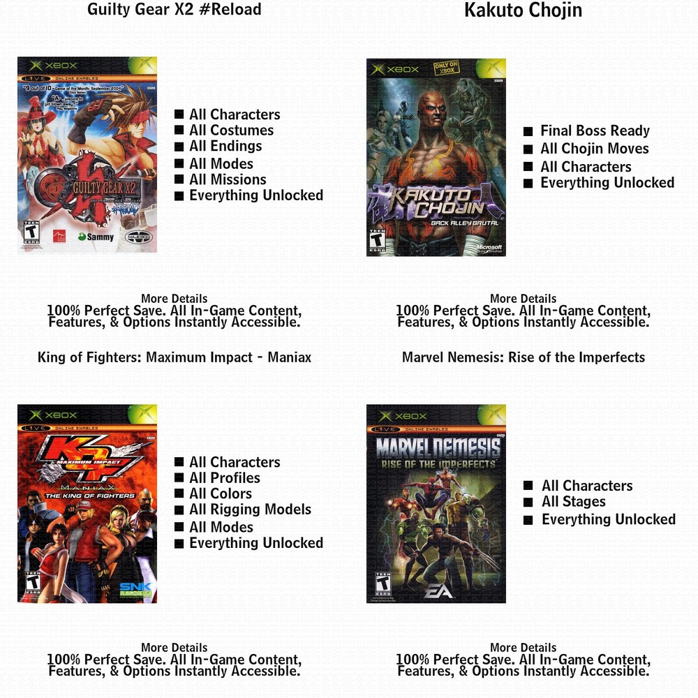 Capcom Fighting Evolution 100% Complete All Xbox USB Saves